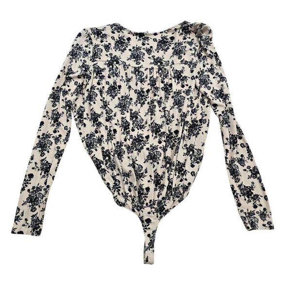 Free People Turnt Bodysuit Cream And Black Floral Womens XS Stretch Crossover Vi - Picture 7 of 7
